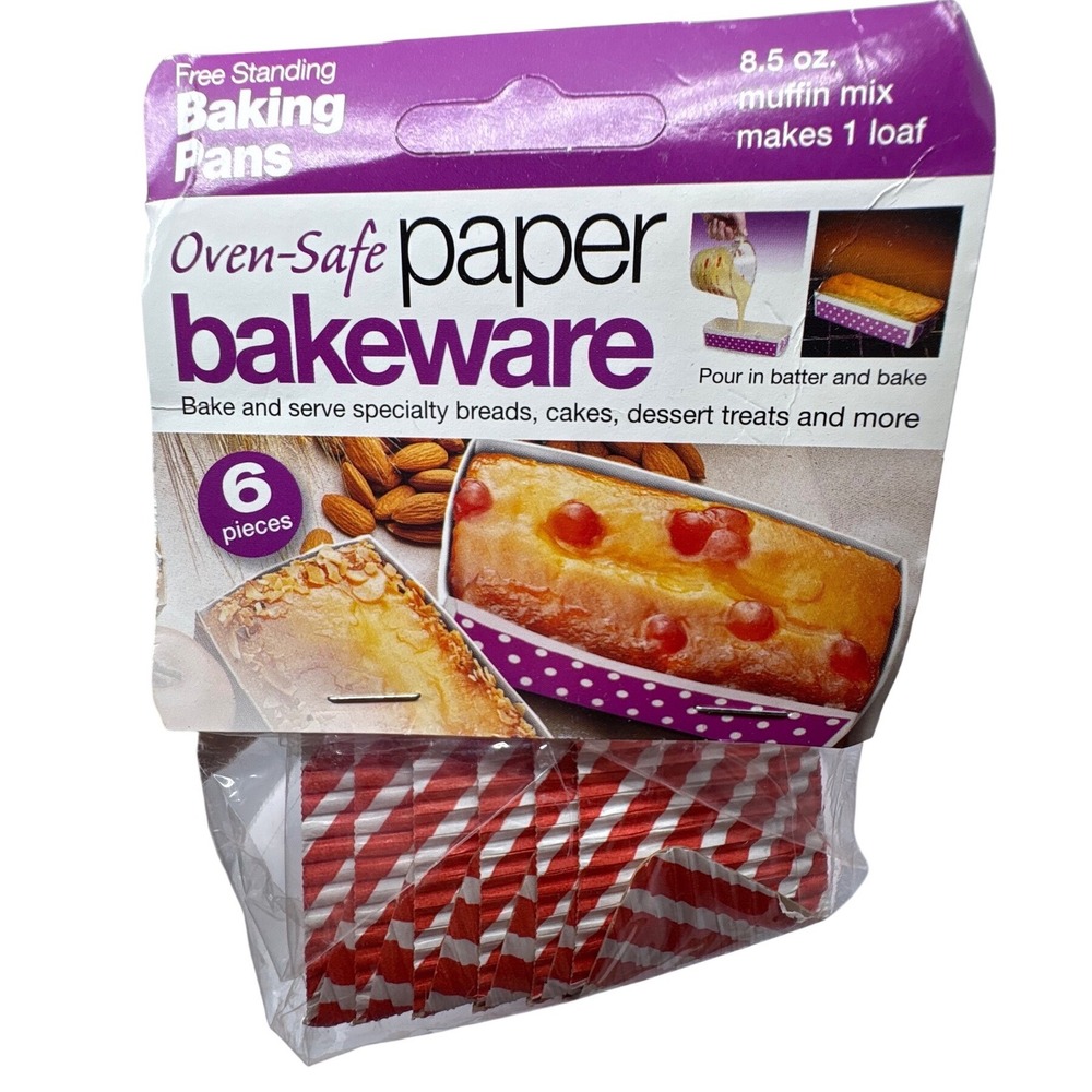 Welcome‎ Home Brands 6pc Paper Baking Pans Red White Stripe Oven Safe Loaf Pans